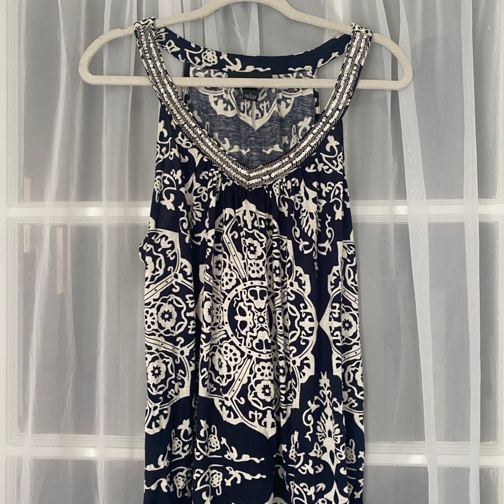 Navy and White Patterned Women's Top